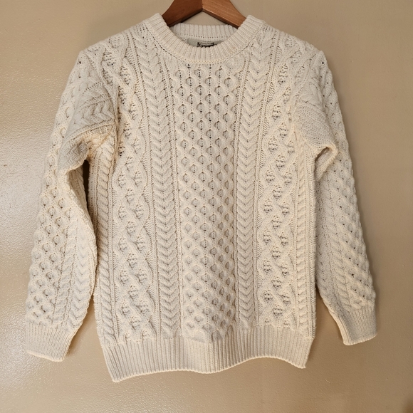 Aran Sweater Market Merino Wool Cream Chunky Fisherman Cable Knit S Heritage NWT - Picture 2 of 16